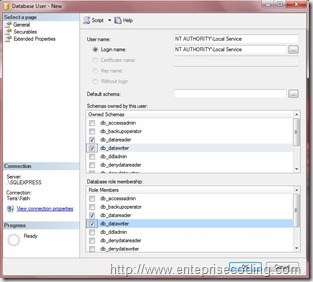 AppFabric, MsSql New DB User