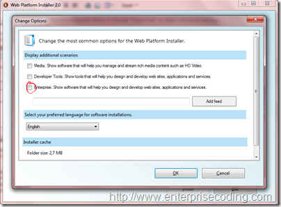 WPI "Change Options" diyaloğu