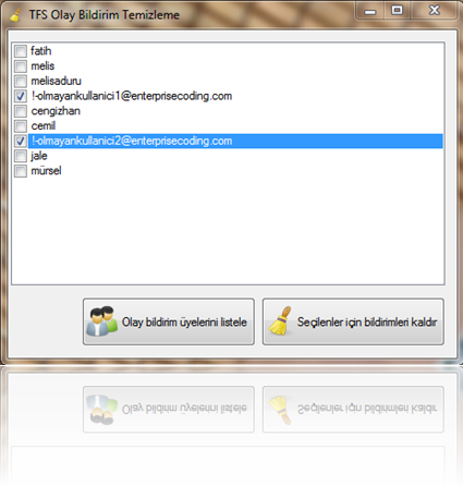 TFS olay bildirim temizleme uygulaması