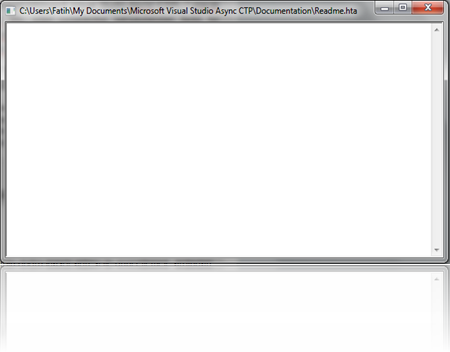 "Async Readme" kasayoluna tıklandığında açılan boş HTA penceresi