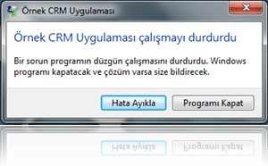 Örnek CRM uygulaması hata ayıklama diyaloğu
