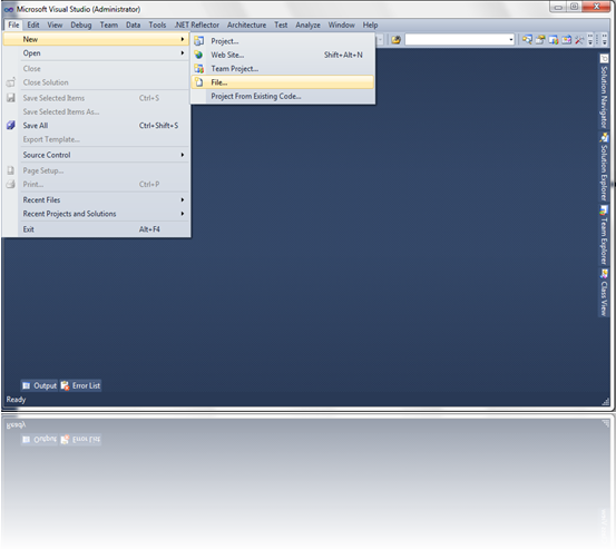 Döküm dosyası Visual Studio içerisinde File->New->File menüsü yardımıyla açılabilir