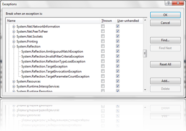 Visual Studio tarafından birinci ya da ikinci bildirimde hataların yakalanması ayarlanabilir