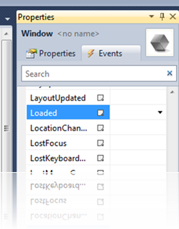 Pencerenin Loaded olayını dinlemek için Events segmesinde Loaded'a çift tıklanabilir