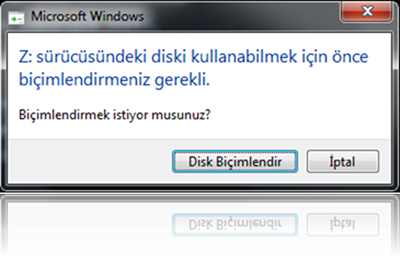 İşletim sistemi diskinizi biçimlendirmek isteyecektir