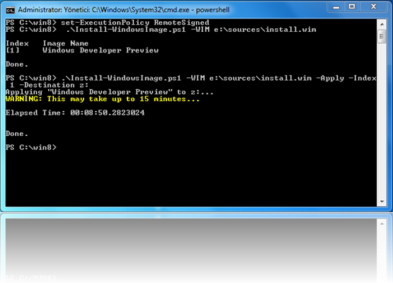 Install-WindowsImage scripti yardımıyla Windows 8 iso dosyası içerisindeki sistem imajı sanal hard disk'e atılabilir