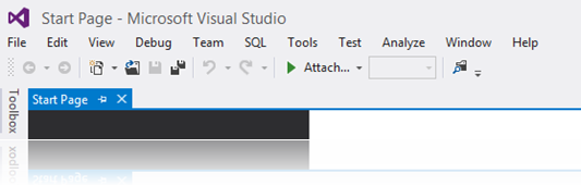 ALL CAPS düzeltilmiş haliyle Visual Studio 2012 ve ana münüsü