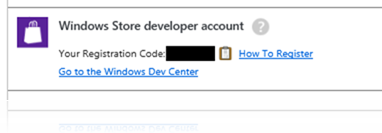 MSDN Benefits sayfasındaki Windows Store Developer account bölümündeki get code linkine basarak kayıt kodunuzu alabilirsiniz