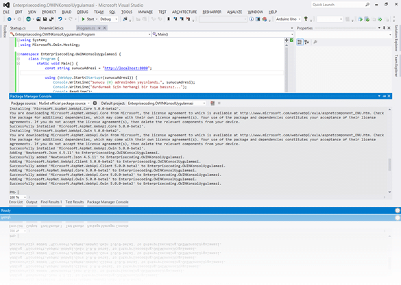 Microsoft.AspNet.WebApi.Owin NuGet paketi kurulumu