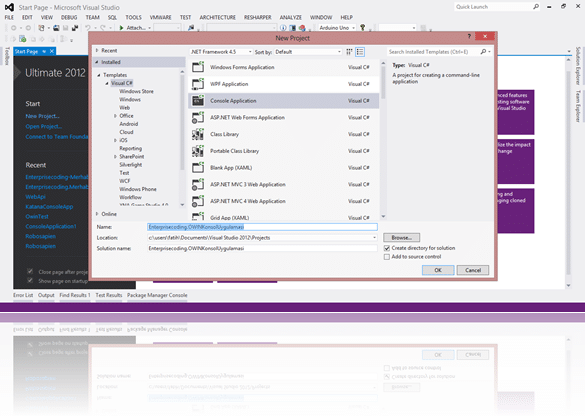 Visual Studio'da OWIN konsol uygulamamızı oluşturalım