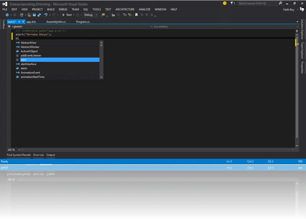 Tanım dosyasına referans verilmesi sonrasında TypeScript gerekli IDE desteğini sunacaktır