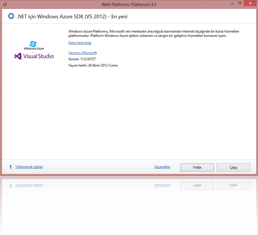 Visual Studio 2012 için Windows Azure SDK