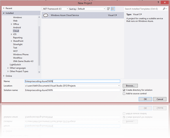 Windows Azure Projemizi oluşturalım