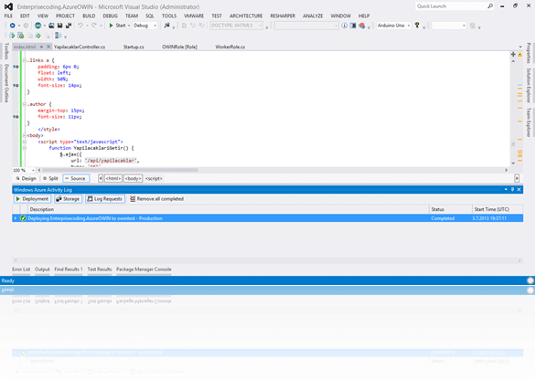Visual Studio içerisinde "Windows Azure Activity Log" penceresi üzerinden publish sürecini takip edebilirsiniz