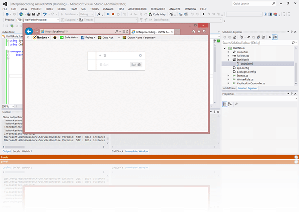 Projeyi debug için başlatıp web browser'dan sayfamızı açtığımızda karşımıza uygulamamız gelecektir