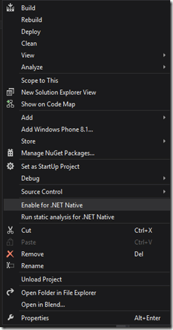Microsoft .Net Native'in aktif hale getirilmesi