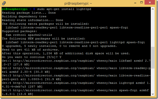 sudo apt-get install lighttpd