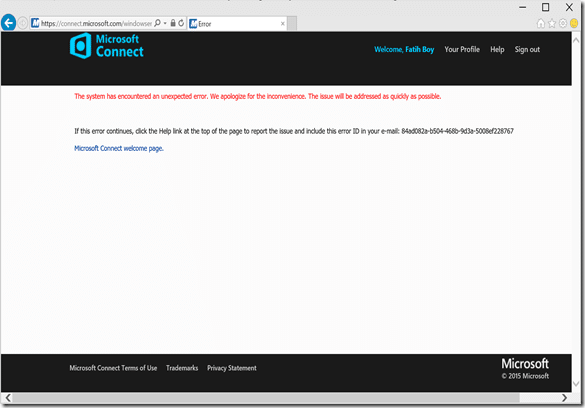 Windows Embedded Connect sitesine Türkiye'den bağlandığınızda alınan hata mesajı