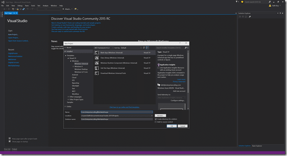 Yeni bir Windows Universal App projesi oluşturulması