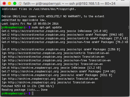 sudo apt-get update komutu ile sistem paket listesini güncelleyin
