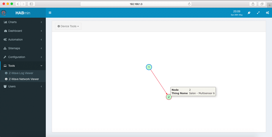 HABmin 2 Z-Wave Network Viewer ekranında Z-Wave ağınızı izleyebilirsiniz
