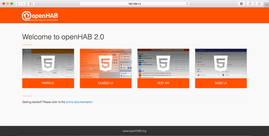 OpenHAB 2 karşılama arayüzü
