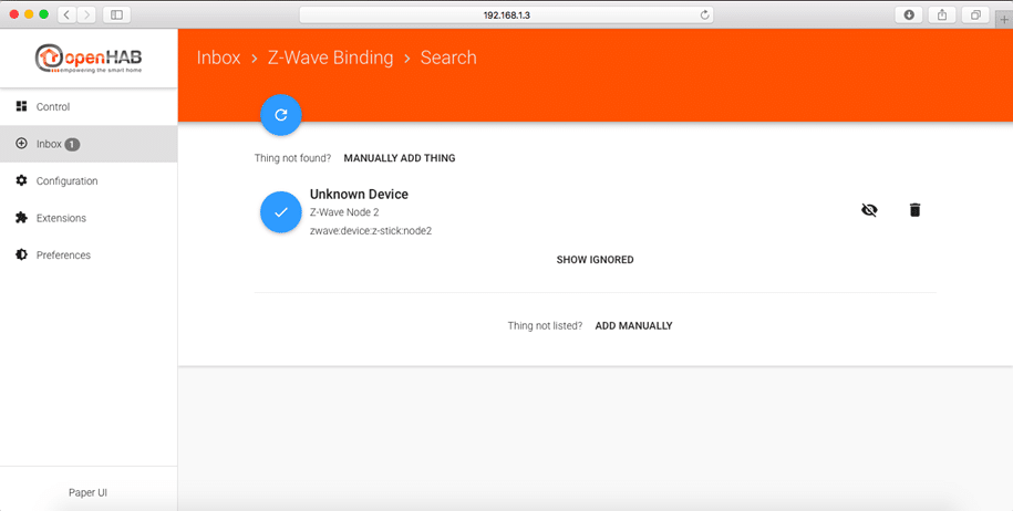 OpenHAB 2 Z-Wave Binding araması sonucunda cihazımızı bulacaktır