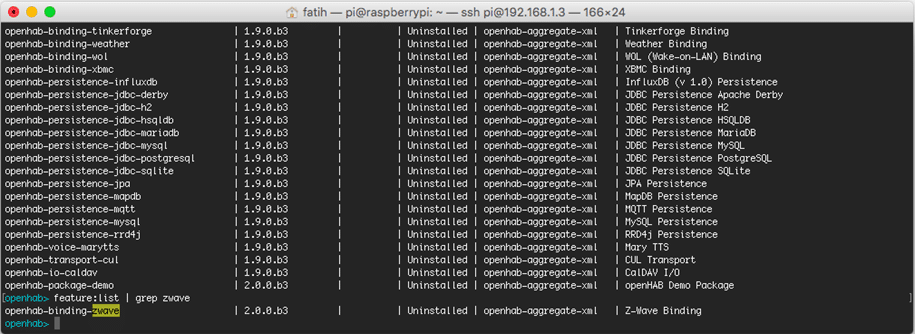 OpenHAB Apache Karaf shell üzerinde komut çıktılarında grep ile arama yapabilirsiniz