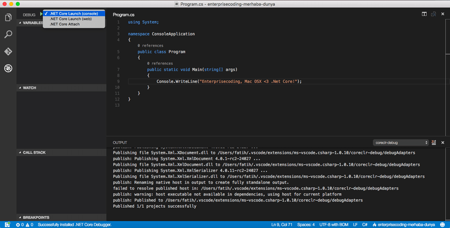 Visual Studio Code Debug yapılandırmaları