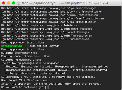 'sudo apt-get upgrade' komutu ile mevcut paketlerinizi güncelleyin
