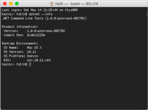 dotnet --info komutu yardımıyla .Net Core kurulumunu test edebilirsiniz