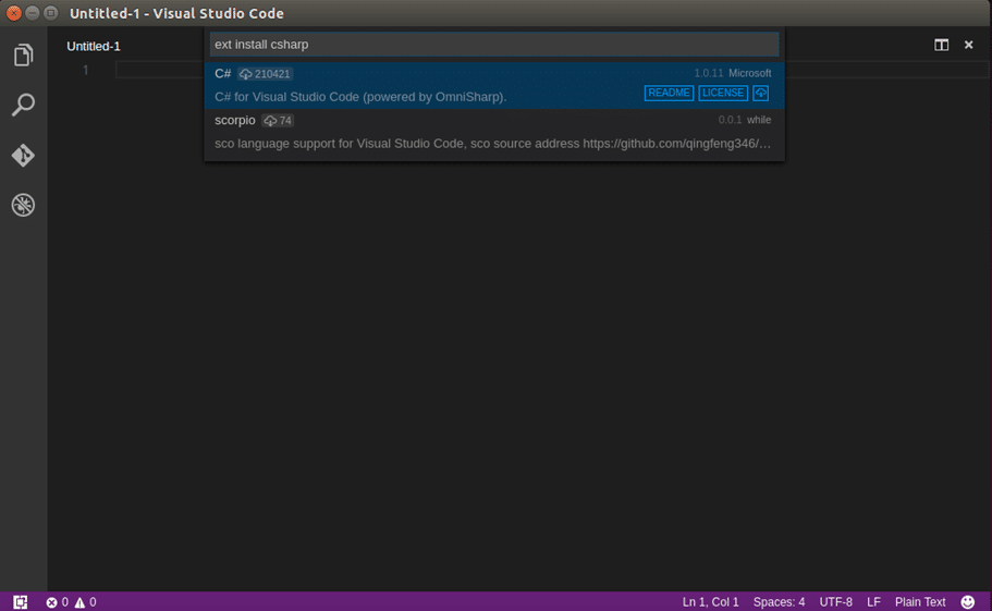 Visual Studio Code, C# eklentisi kurulumu