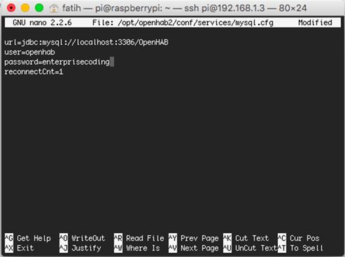 mysql.cfg dosyasına MySQL bağlantı bilgilerini yazıyoruz