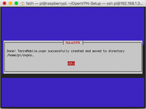 Script oluşturulan ovpn dosyalarını /home/pi/ovpns klasörüne kopyalayacaktır