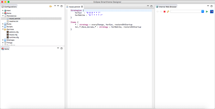 Eclipse SmartHome Designer ile mysql.persist dosyasını düzenleyebilirsiniz