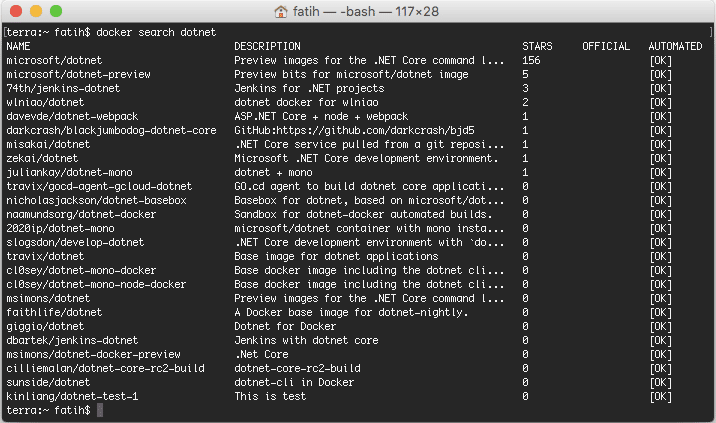 docker search dotnet