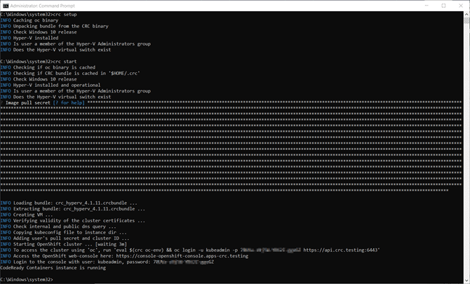 CRC Start ile Openshift başlatılır