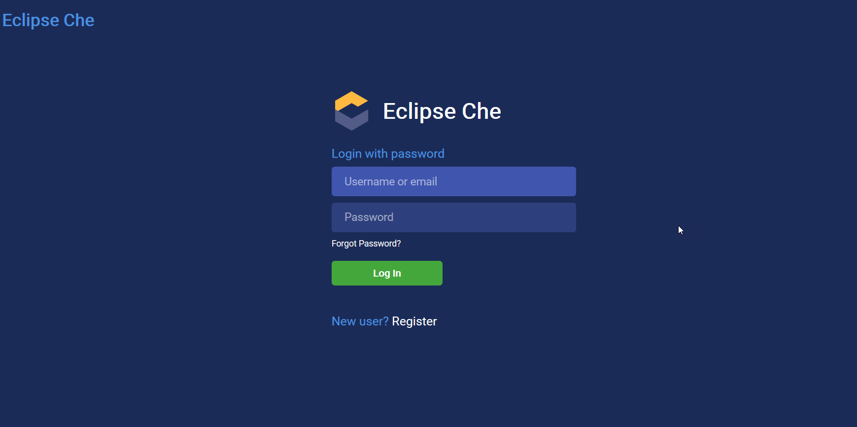 Eclipse Che giriş sayfası