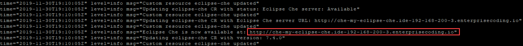 Eclipse Che operator log'ları